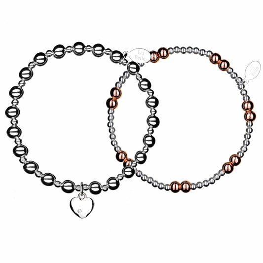 Rose Hearts Stacking Bracelets - Set of 2